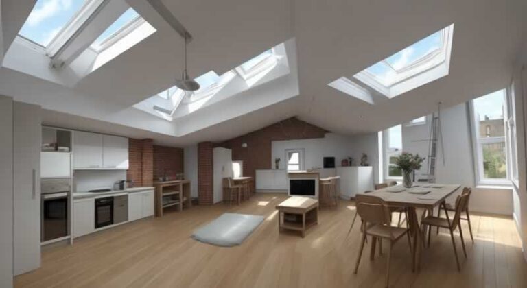big loft with kitchen and dining room