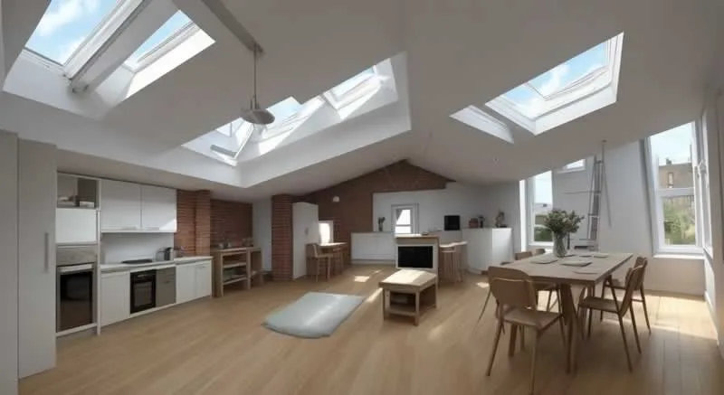 big loft with kitchen and dining room