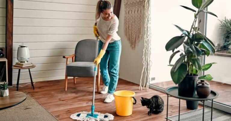 woman cleaning the floor