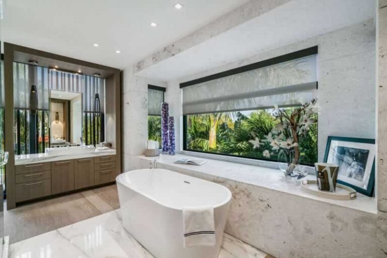 bathroom with free standing tub