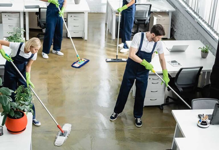 commercial cleaners cleaning the office
