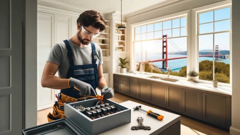 electrician installing panel