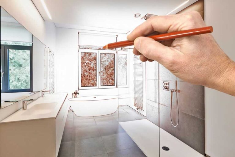 sketching the plan of bathroom remodel