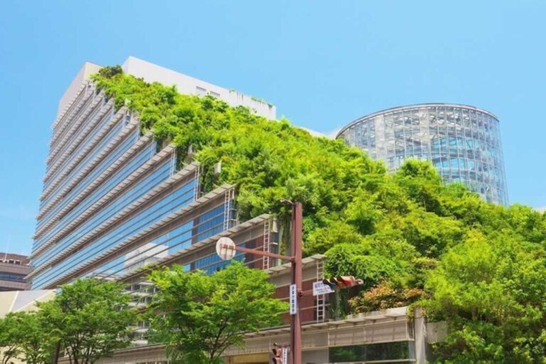 commercial building with vegetation on every floor