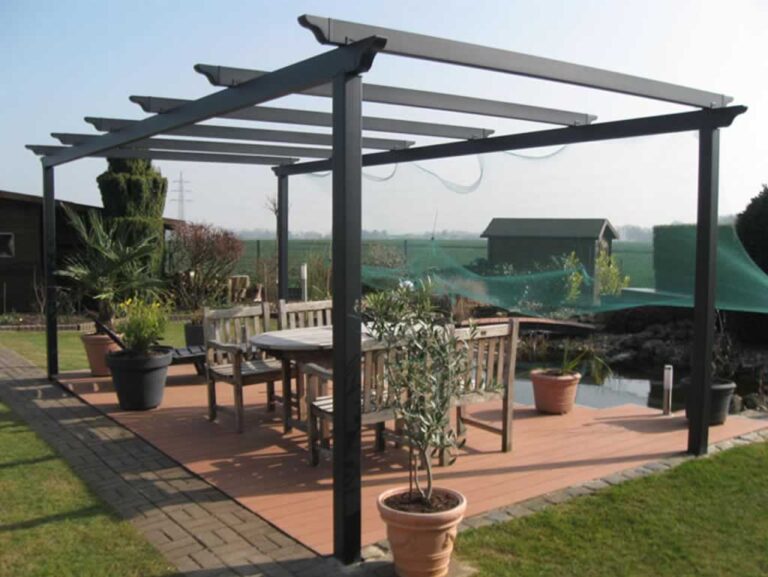 stone pavers deck with pergola