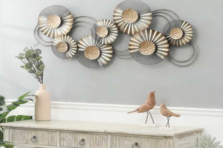 metal wall art in the hallway