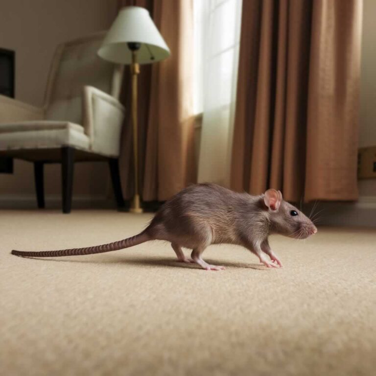 rat walking down the living room