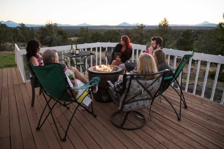 party on the patio around fire pit