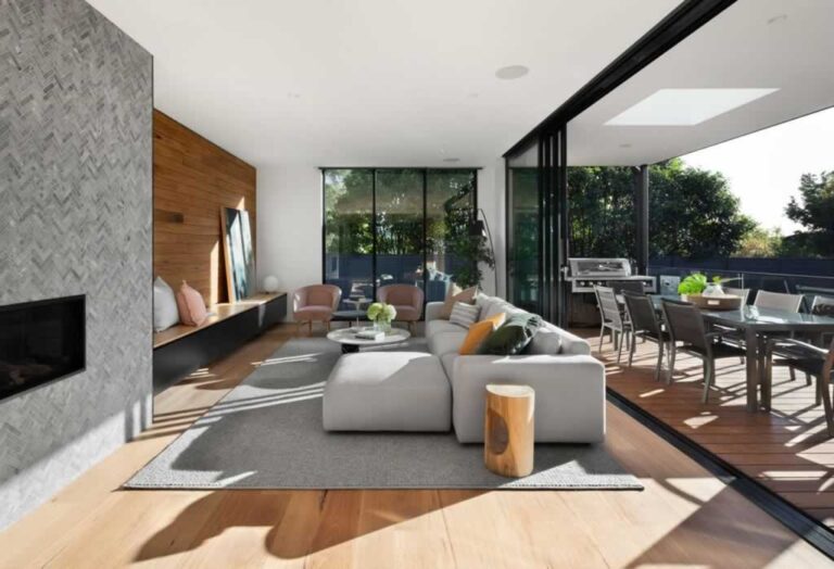 open space home design with glass wall