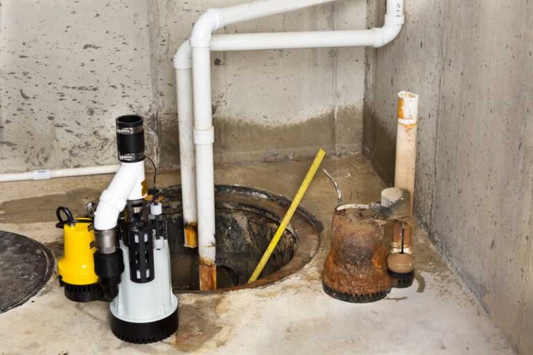 old worn out sump pump and replacement pump
