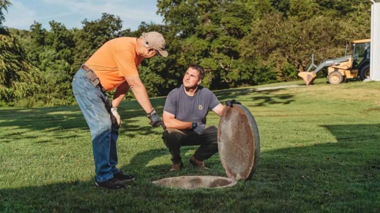 homeowner explaining septic system problems to the professional