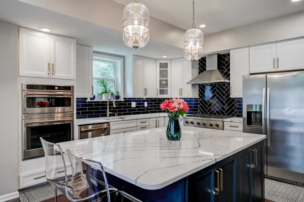 amazingly remodeled classic kitchen with marble island