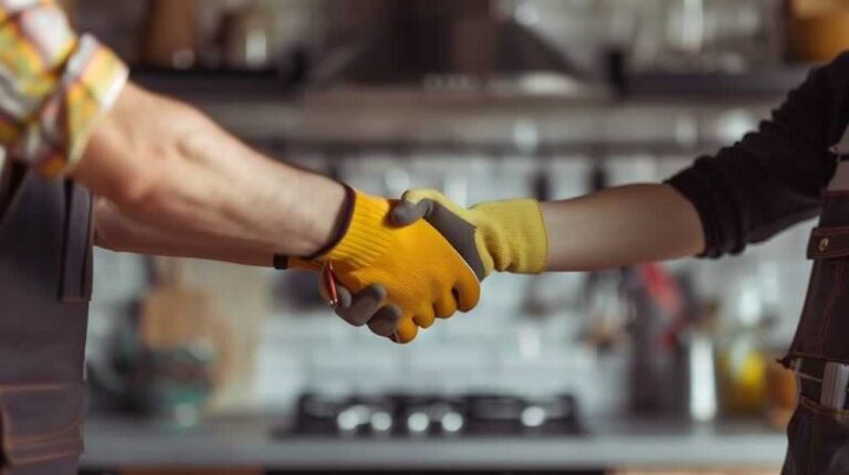 handyman and homeowner shaking hands