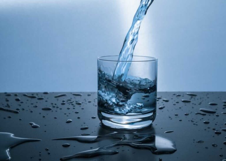 filtered water poured in a glass