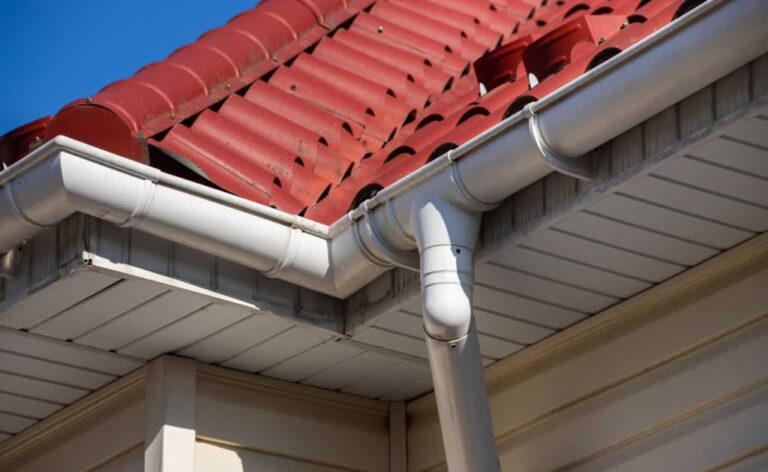newly installed rain gutters on the roof