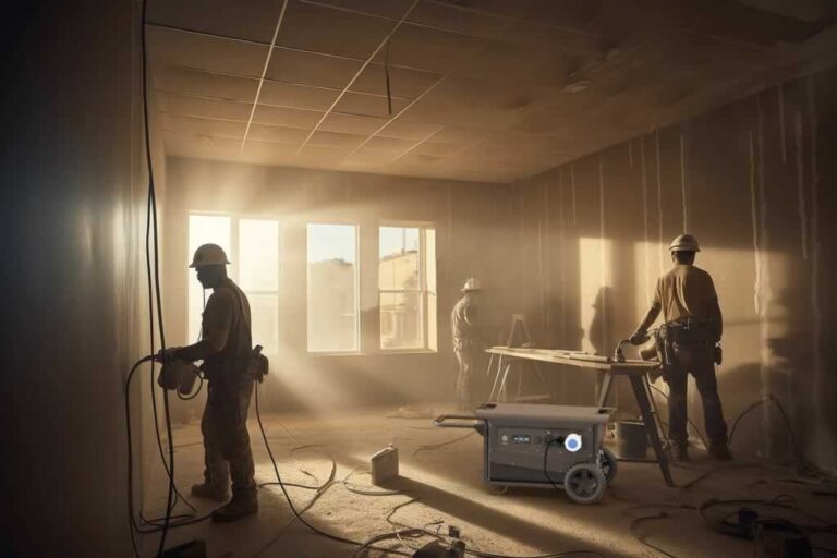 weatherproof industrial power station on construction site
