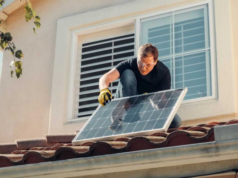 homeowner protecting solar panels on the roof