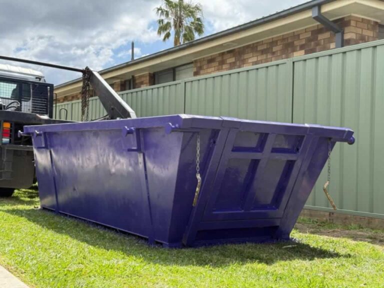 empty skip bin on the lawn