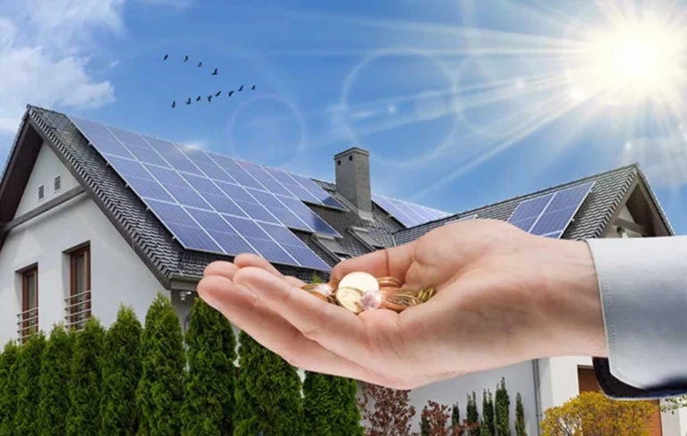 hand holding money from solar panels