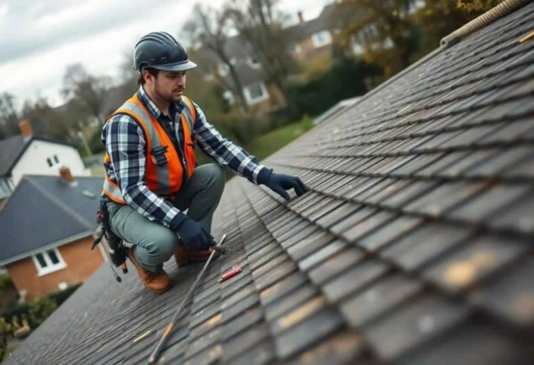 professional roofer inspection shingles on the roof