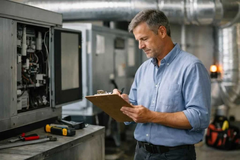HVAC specialist doing a regular HVAC inspection