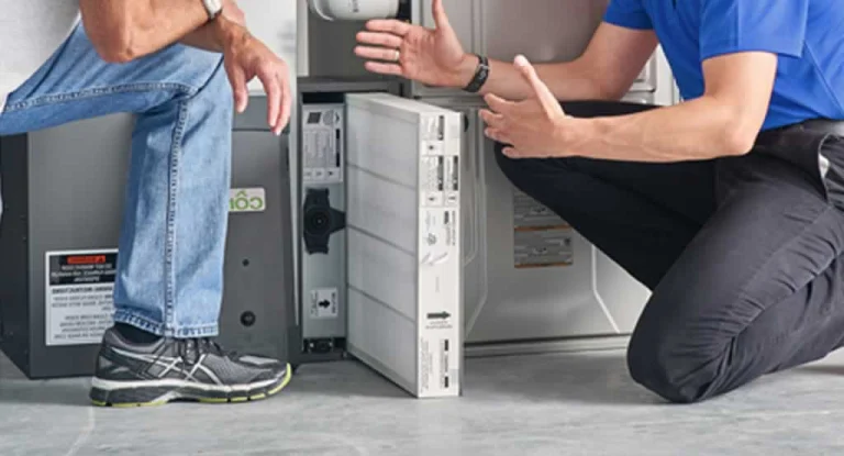 HVAC professional explaining whole house air purification