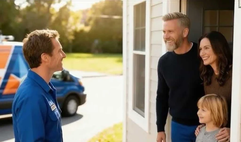 home services professional talking to homeowners
