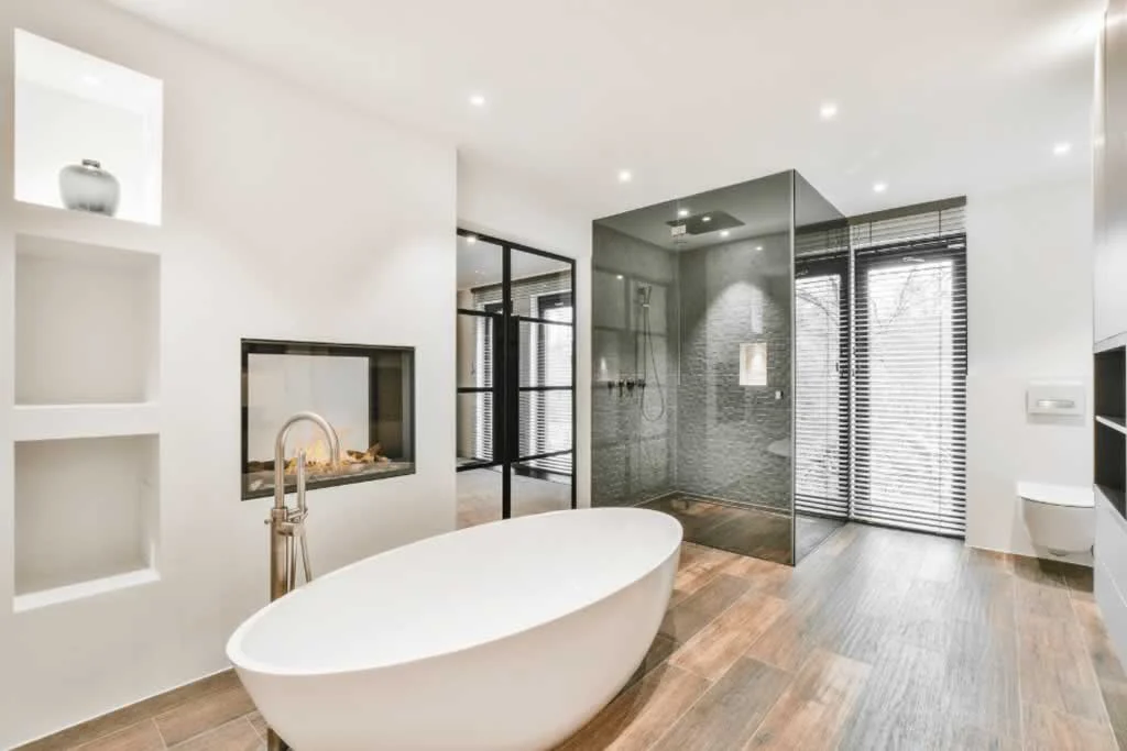 remodeled bathroom with free standing tub