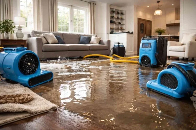 draining water from the flooded home