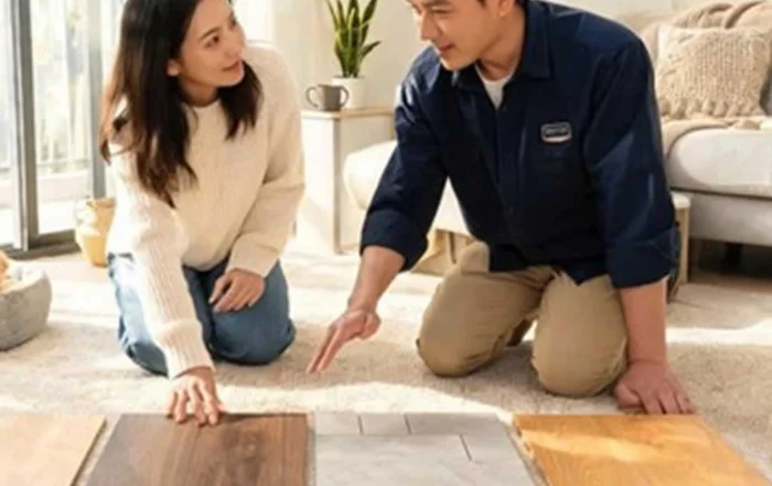 couple looking at different types of flooring