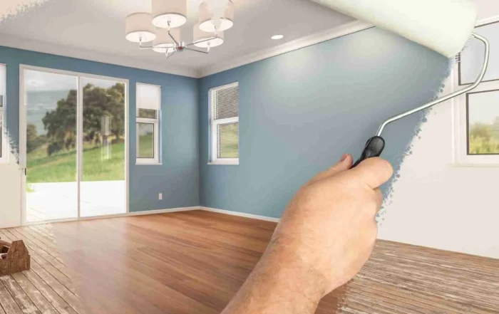 roller showing newly painted living room