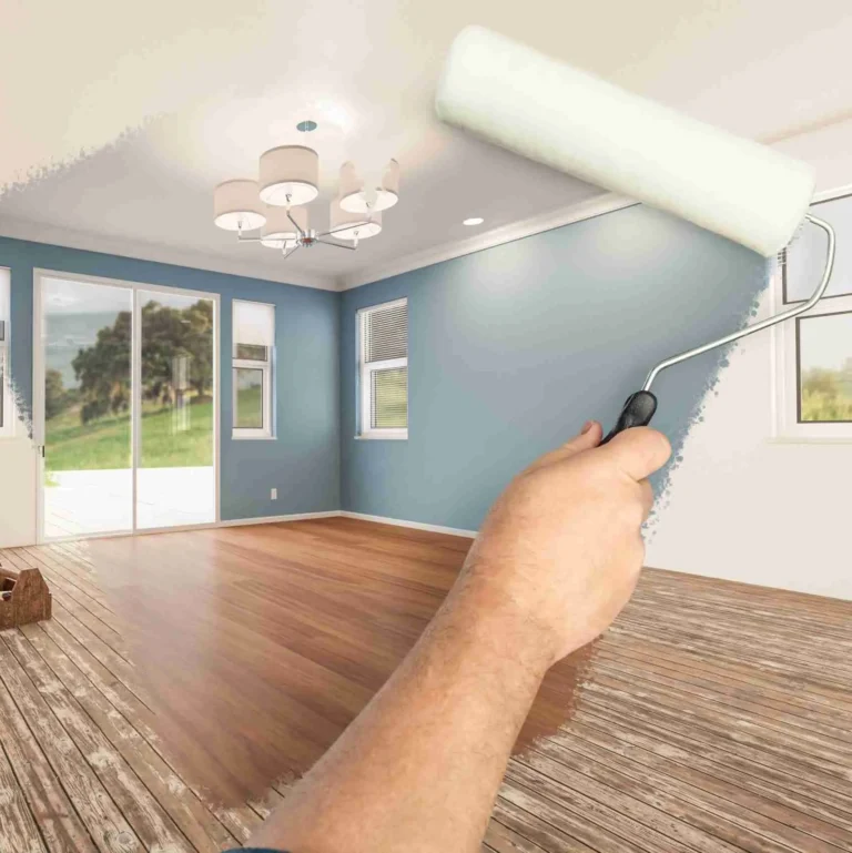 roller showing newly painted living room