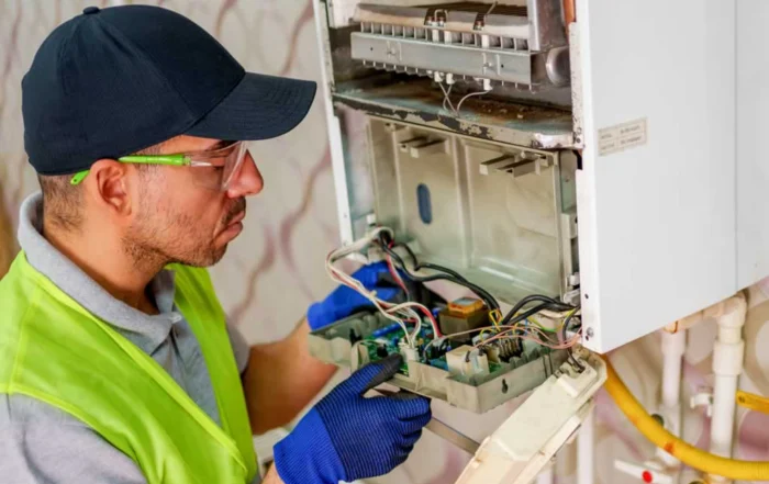 technician installing a new heating boiler