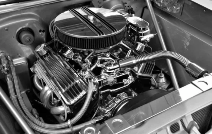 polished high performance engine in the car