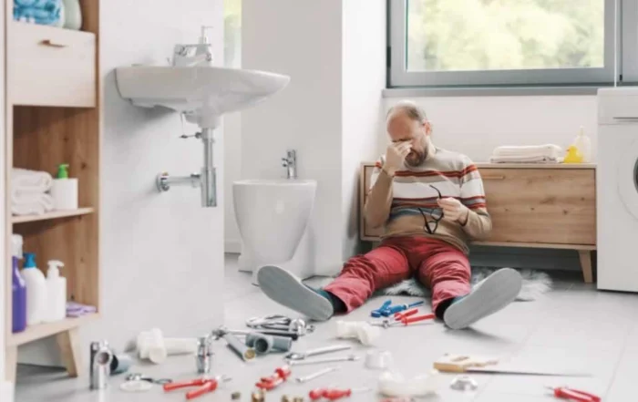 homeowner trying to solve plumbing issues in the bathroom