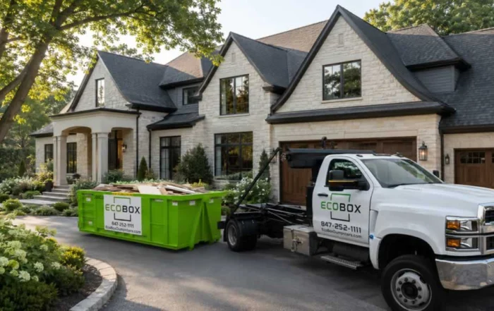 dumpster filled with renovating waste