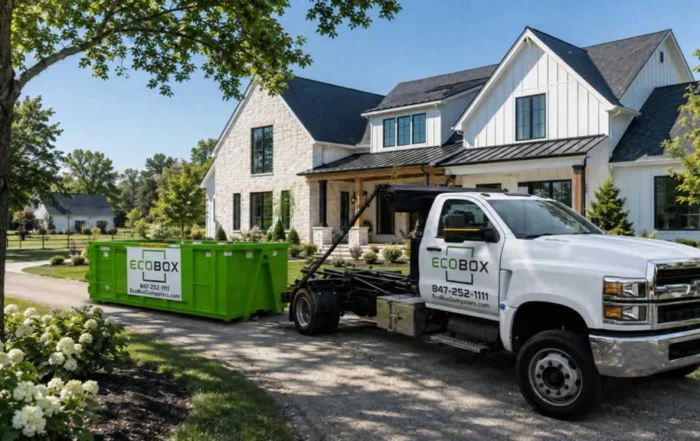 dumpster delivery in front of family home
