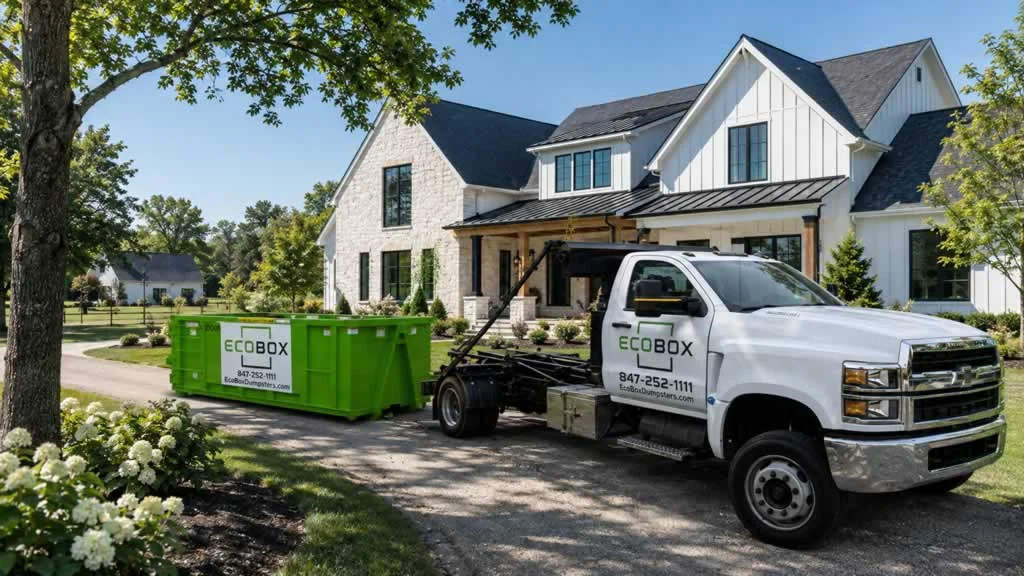 dumpster delivery in front of family home