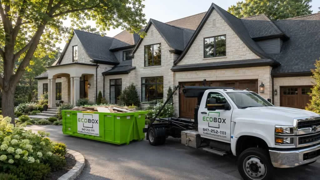 dumpster filled with renovating waste