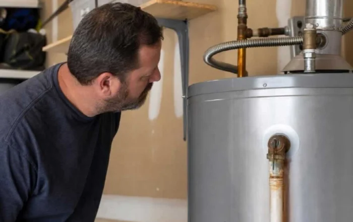 plumber doing a seasonal water heater inspection