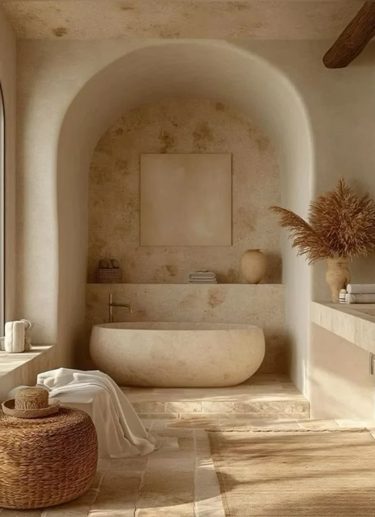 rustic bathroom with free standing tub