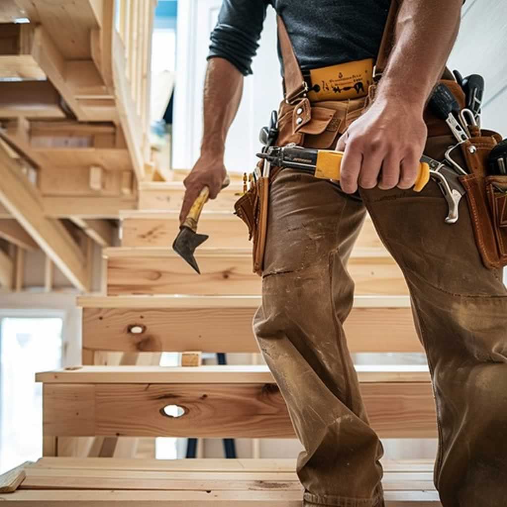 carpenter doing wooden stairs
