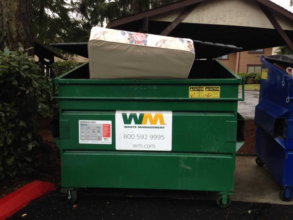 old mattress in a dumpster