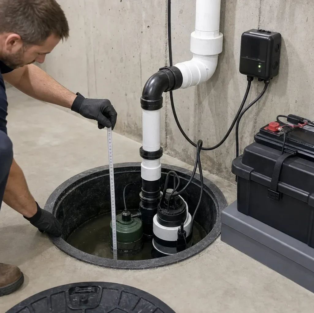 measuring the depth of a sump pump sensor after installation