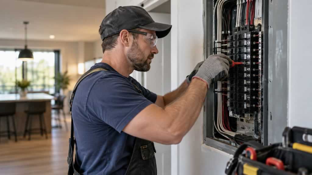 electrician updating electrical panel in the house